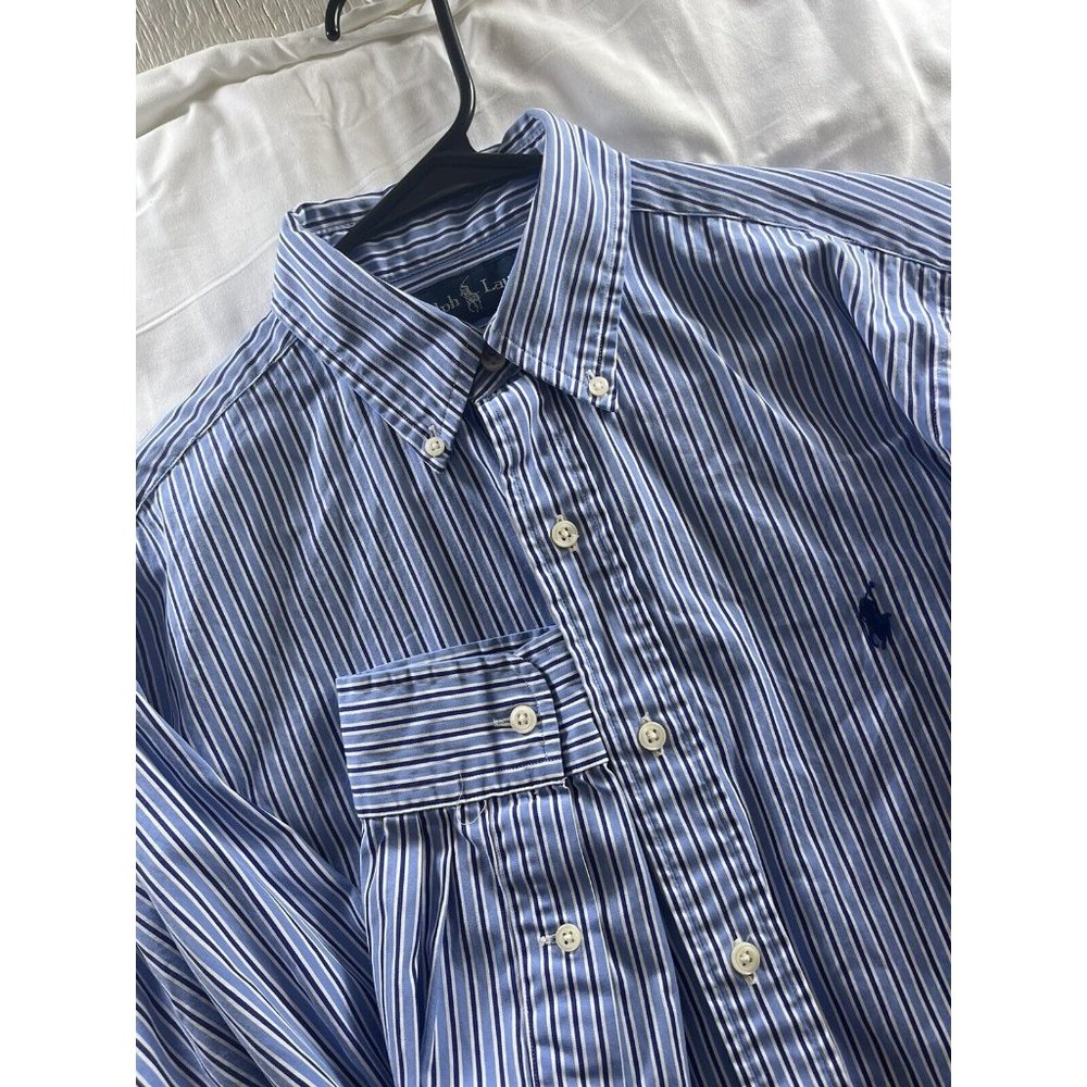 Ralph Lauren Men S Blue White Plaid Button Down Shirt Long Sleeve Blue Pony Logo